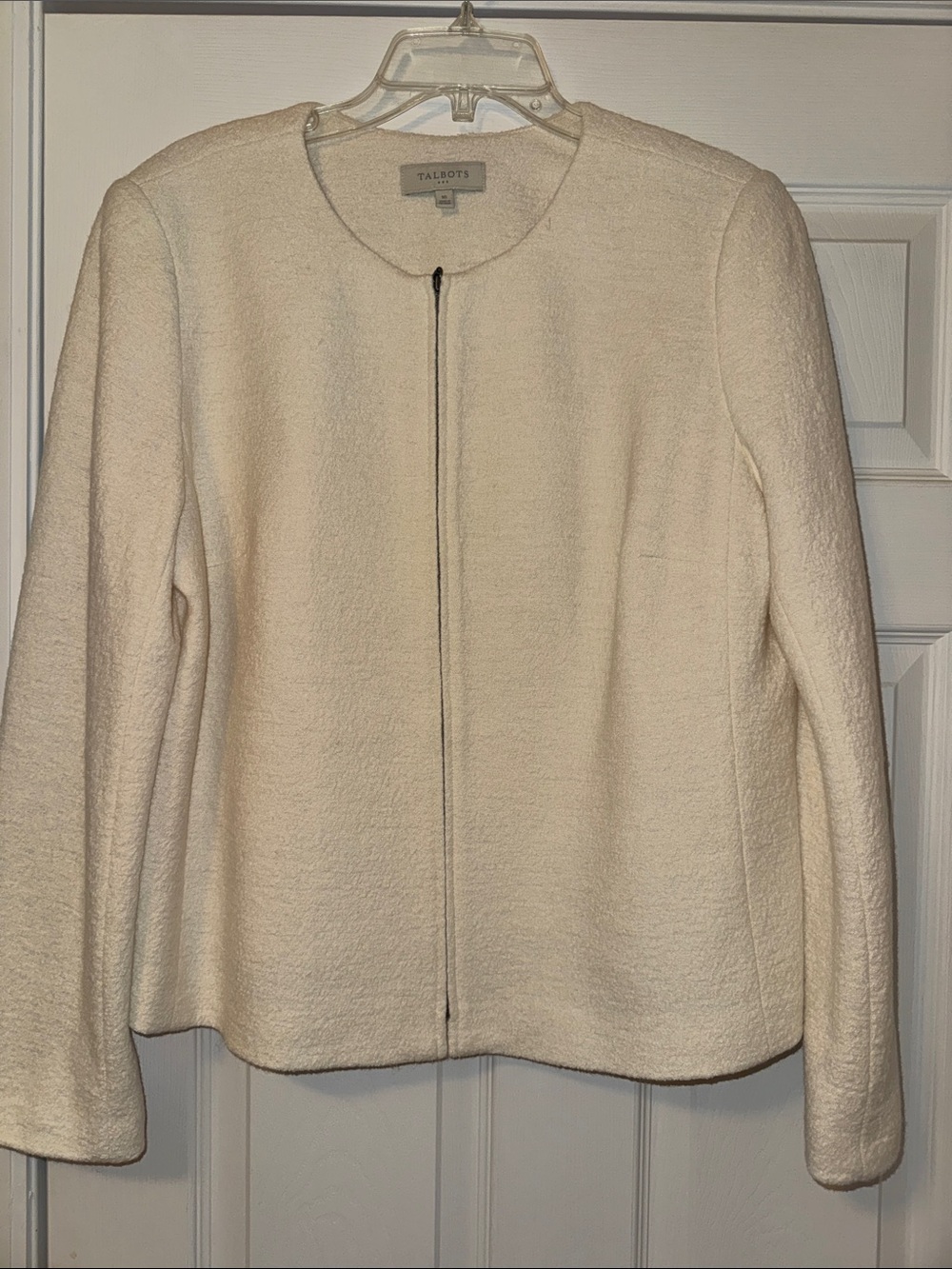Talbots Cream Zip-Front Textured Blazer